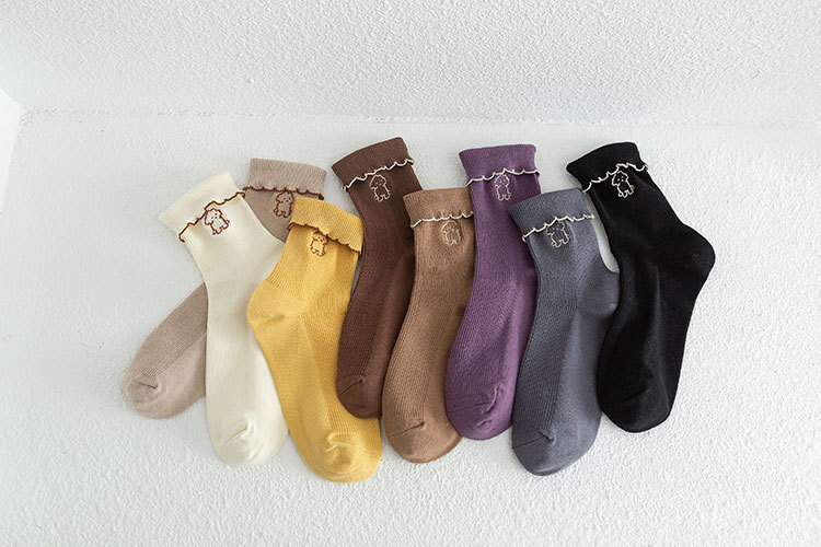 autumn and winter pure color cotton girl s piled socks NSFN9372