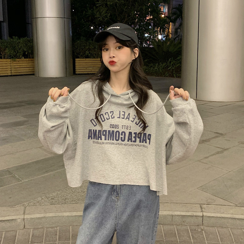 Thin Sweatshirt For Women 2025 Autumn New Korean Version Letter Print Student Short Hooded Jacket Ins Trend_voghion.com