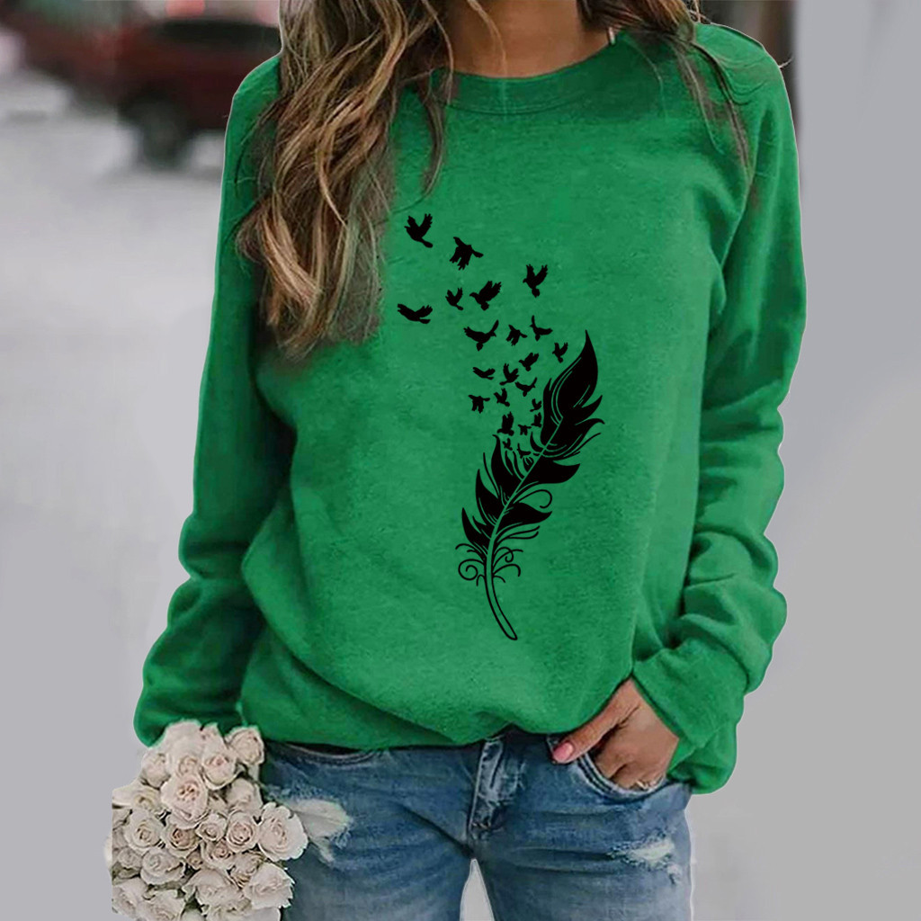 Printing Design Casual Style Women's Hoodie Long Sleeve Hoodies & Sweatshirts Printing Casual Feather Bird