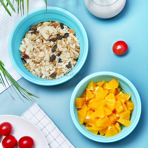 FDA portable folding lunch box, round silicone lunch box, microwave lunch box, retractable refrigerator lunch box