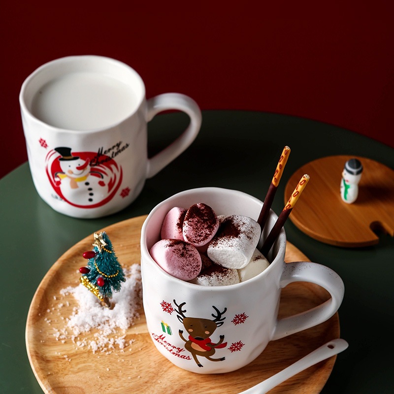 Creativo lindo de la historieta de Navidad taza regalo personalizado muñeco de nieve viejo Taza de cerámica taza de agua con tapa cuchara taza de café