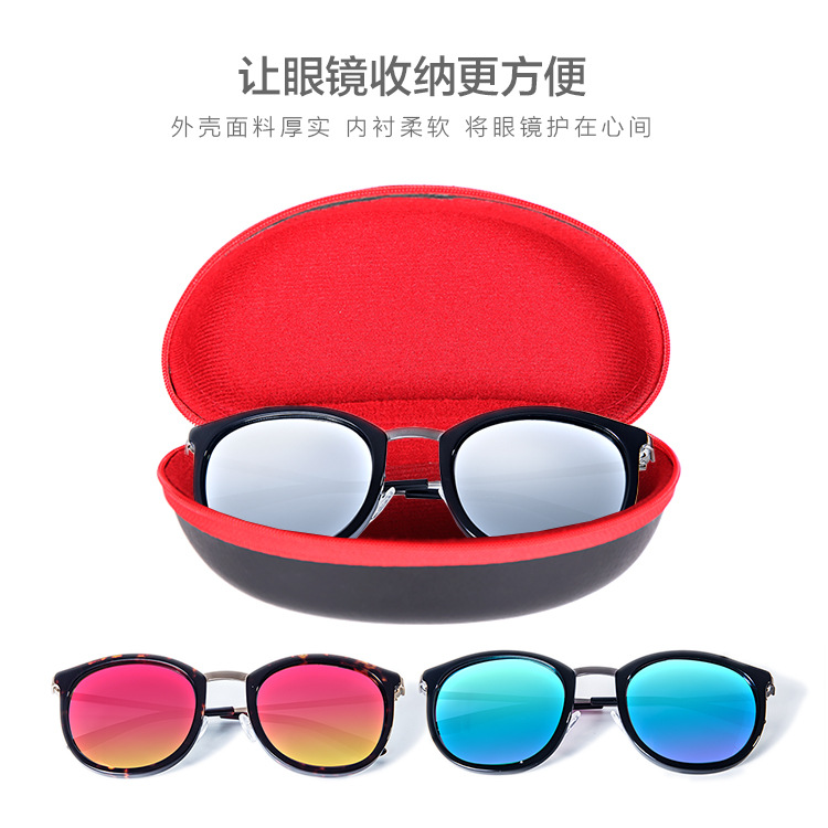 PU皮质抗压太阳眼镜盒近视眼镜盒 批发拉链包定做 定制黑色墨镜盒