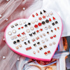 Earrings heart-shaped with letters, plastic cartoon set, 36 pair, European style