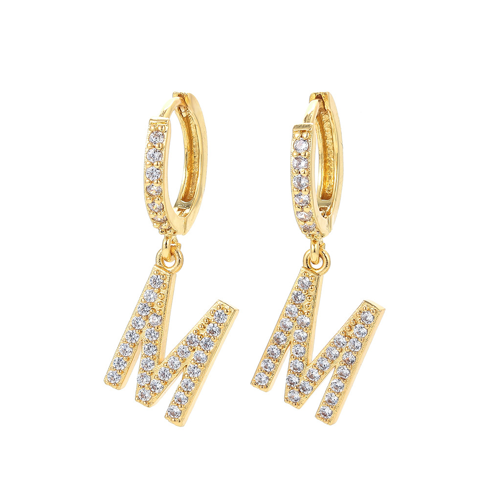 4g Weight Zircon Inlay Material Earrings Classification Anniversary, Business, Wedding, Travel, Birthday Occasion Copper Material Letter Pattern Women'S Gender Inlaid Zircon Design Gold, Silver Color Fashion Letter Single Large Size Earrings 6