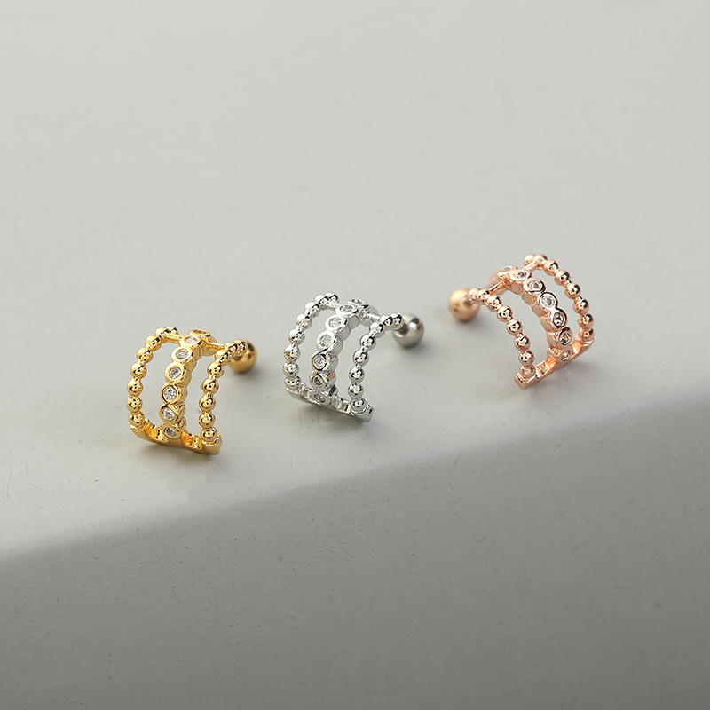 Fashion Solid Color Copper Ear Studs Inlay Zircon Copper Earrings 1 Piece