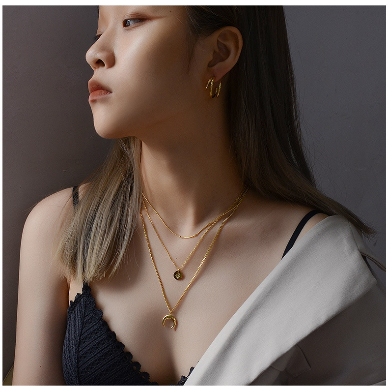 new fashion star moon sun titanium steel bracelet necklace set