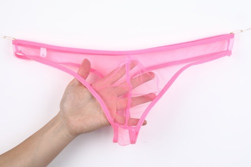 European and American men's underwear transparent pouch low-rise fine mesh G-string large size C-035