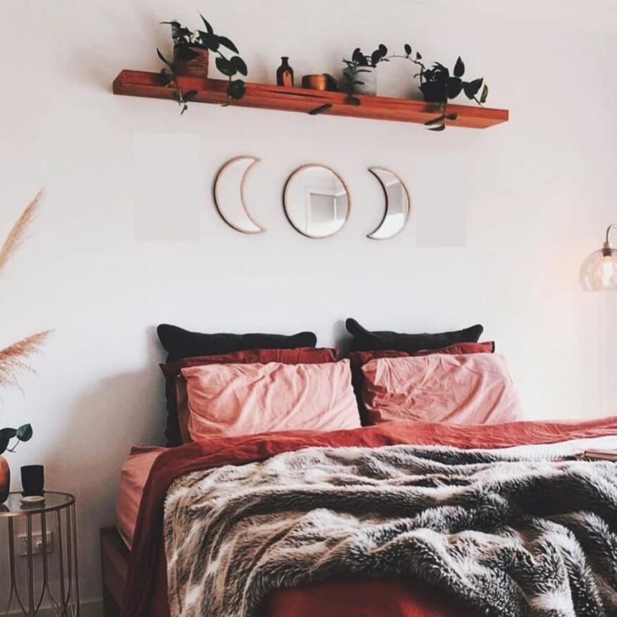 Espejo decorativo de madera del eclipse lunar del estilo nórdico fase lunar espejo ciclo de la luna espejo colgante dormitorio espejo de acrílico decorativo Amazon