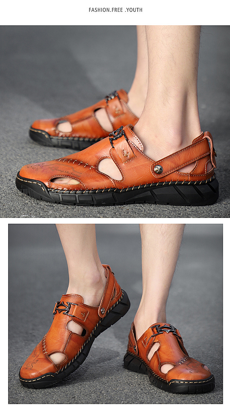 Amazon 4950 men's plus-size sandals, men's trendy leather beach shoes, flip-flops, plus-size men's shoes, sewn shoes, cross-border undefined