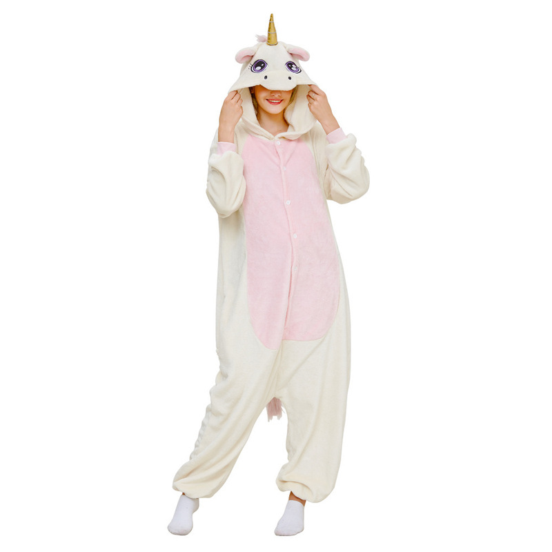 New Flannel Golden Unicorn Animal One-piece Pajamas Couple Cute Home Clothes Playing Clothes