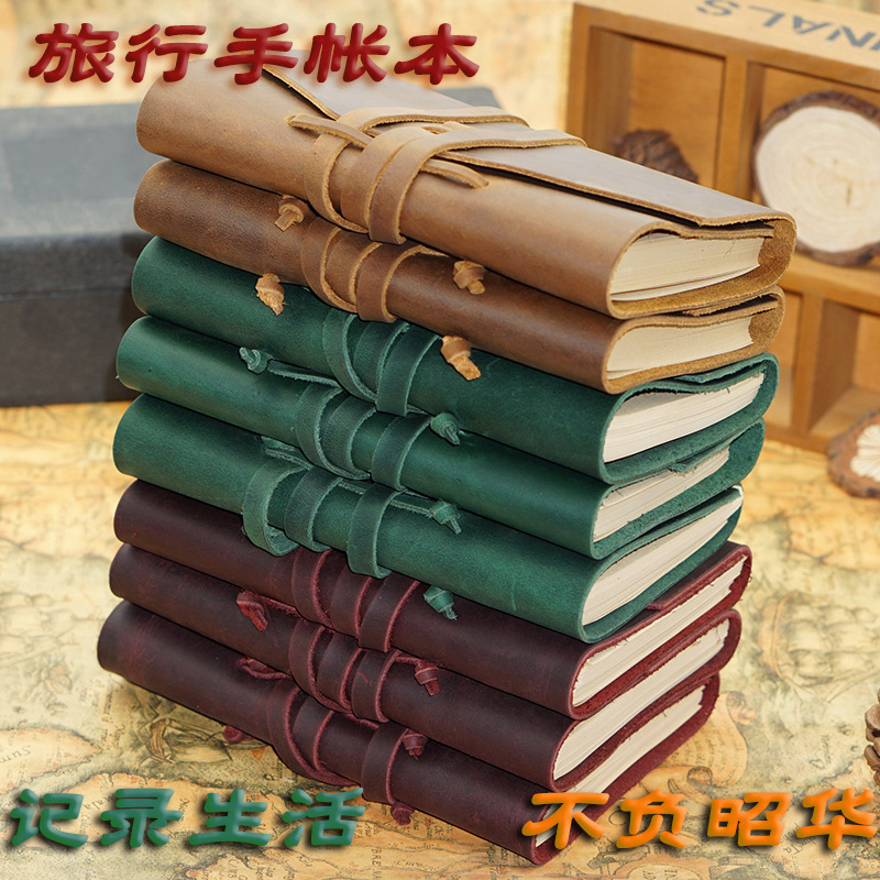 (2개) 공장 직접 소 가죽 수제 로프 책 헤드 레이어 소 가죽 노트북 소 가죽 여행 노트북 손 계정 스케치 책