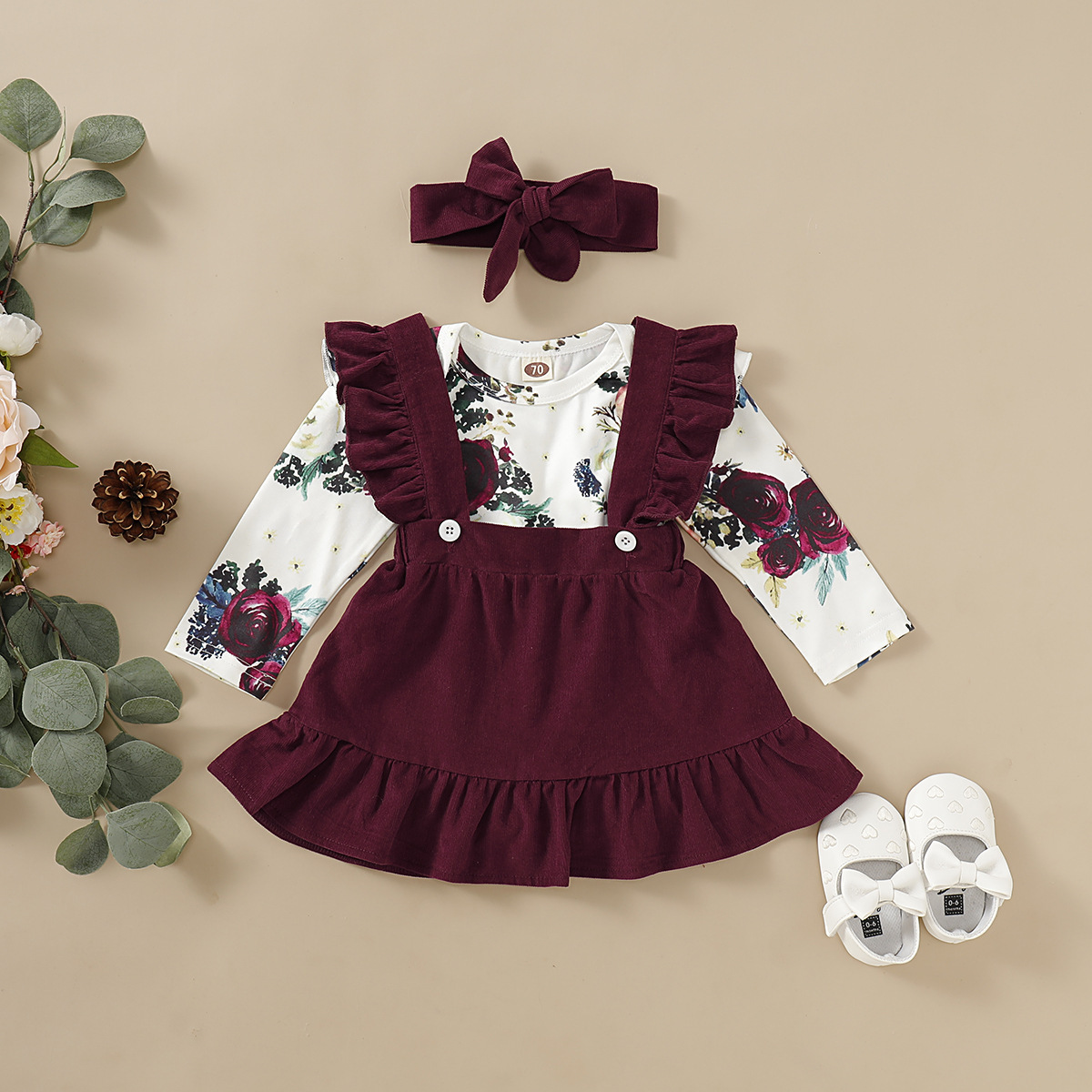 Fashion Style Fashion Flower Bow Knot Button Girls Clothing Sets