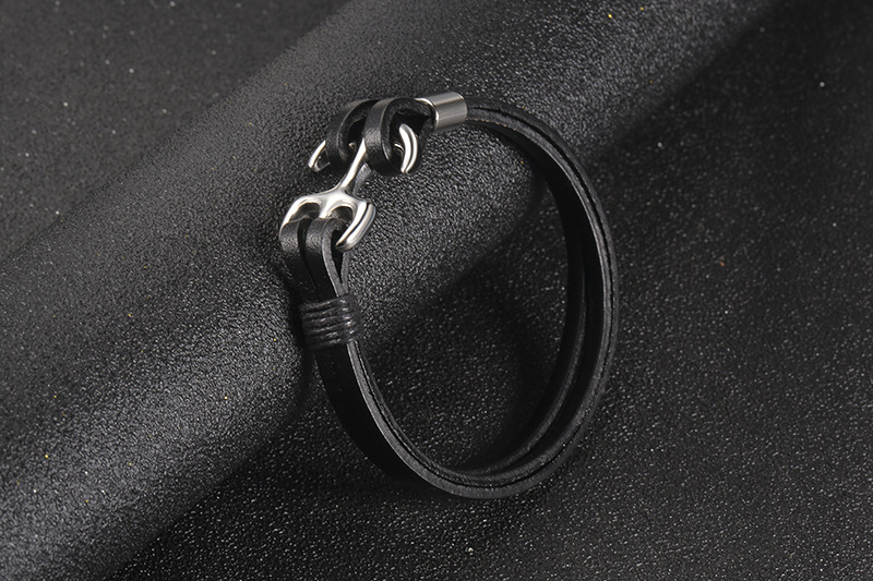 Einfache Mehr Schicht Ige Gewebte Leder Grenz Überschreitende Accessoires Titan Stahl Anker Leder Armband display picture 6