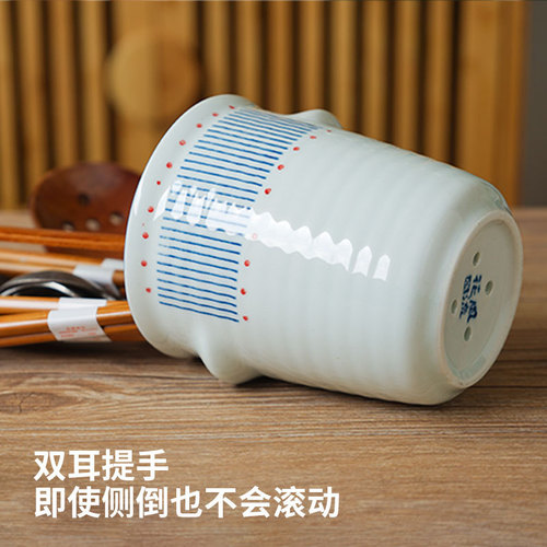 西田木雨 日式高温釉下彩手绘陶瓷家用筷子筒沥水筷筒存放架筷笼