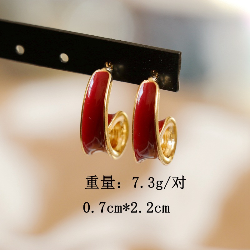 Red Curved Rectangle Earrings display picture 24
