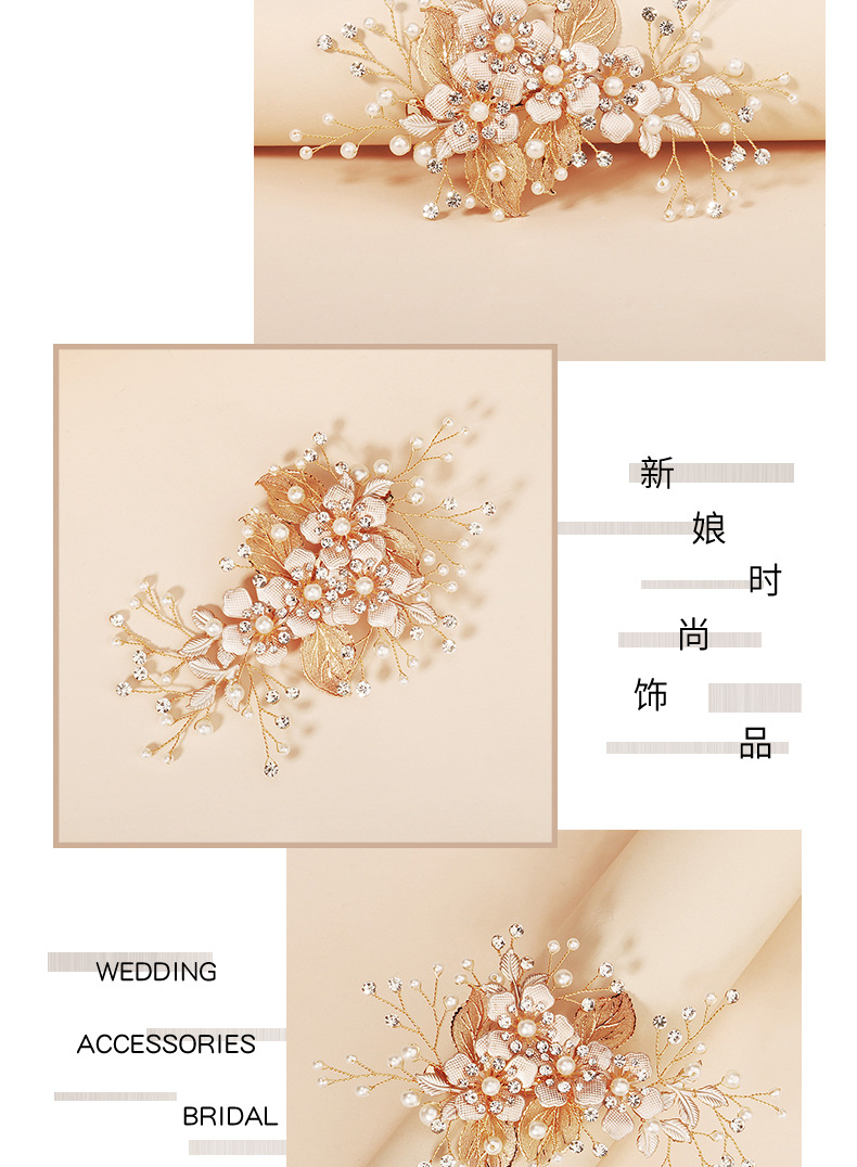 Pinza Para El Pelo Con Perlas De Flores De Seda Dorada Coreana display picture 2