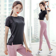 新款瑜伽套装女速干紧身健身服短袖四件套网红同款晨练跑步运动服