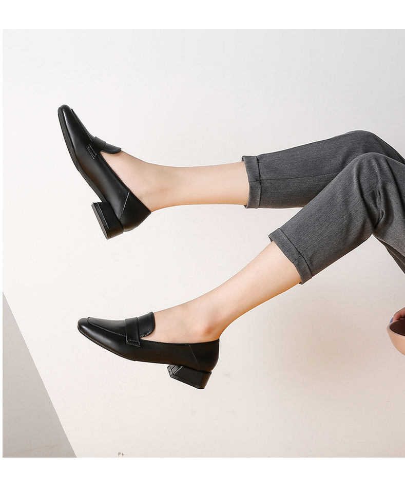 Giày lười nữ mũi vuông gót vuông tăng chiều cao phong cách Anh, gót 3–5 cm — Màu mơ, Màu đen chi tiết 13