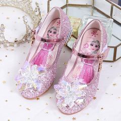 Frozen Princess Shoes 2023 Autumn New Rhinestone Shoes Velcro Sequin Children's Shoes Low Heels Dropshipping