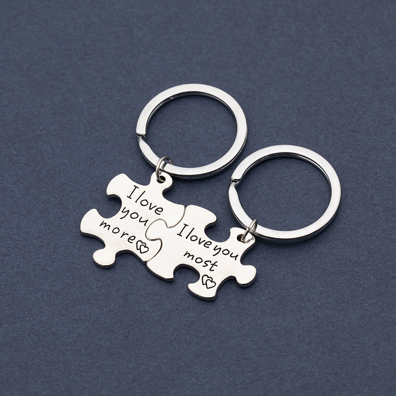 Fashion Geometric Puzzle Lettering Metal Keychain display picture 5