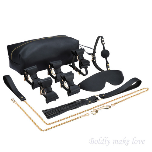 Sexy Leather SM Bondage Set Flirting Couple Bondage Hand and Foot Cuffs Collar Storage Bag Adult Products Wholesale
