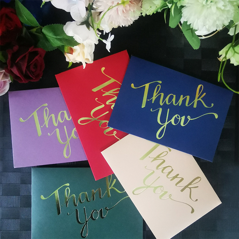 Custom Thank You Cards, Appreciation Cards, Customer Blessing Cards with New Xingxinyi Multi-Color Gold-Edged Pearlescent Paper Envelopes