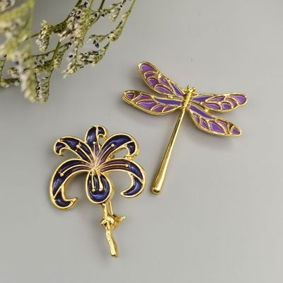 复古鸢尾花植物胸针紫蜻蜓胸针气质珐琅手作防走光胸花扣批发|ms