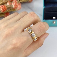 新款韩版戒指交叉线条禳钻戒指女银指环个性