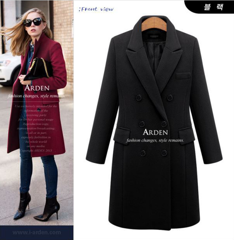 Women's middle school long large size woolen women's coat double-breasted woolen coat_voghion.com