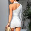 Fashionable off shoulder silver dress with buttocks