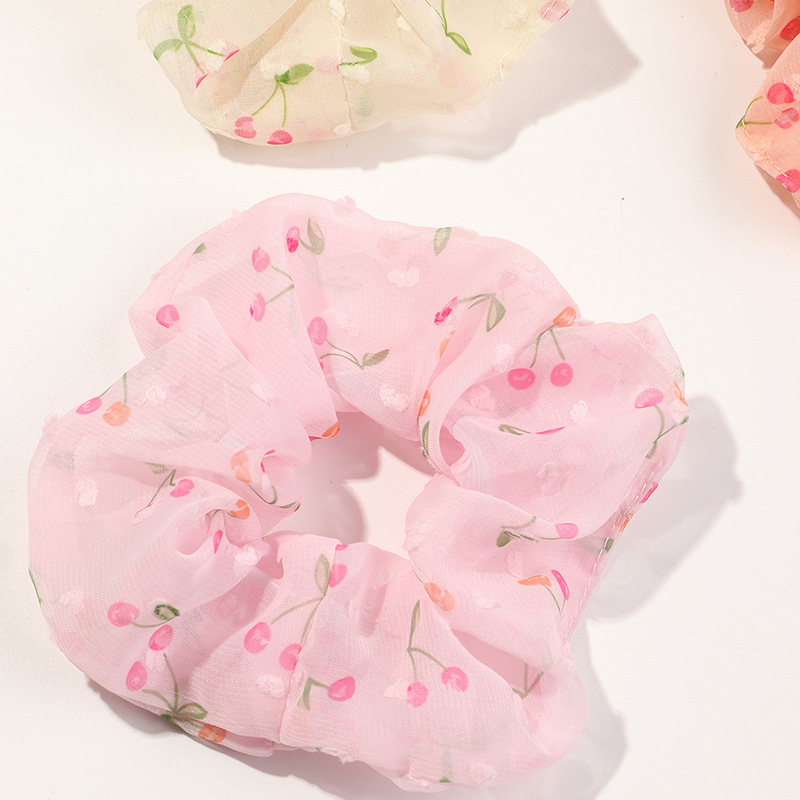 Europäischer Und Amerikanischer Grenz Überschreiten Der Schmuck Kleine Frische Chiffon-frucht Haar Ringe Ins Bonbon Farbene Kirsch-dickdarm Ringe Mit Haarsträhnen display picture 3