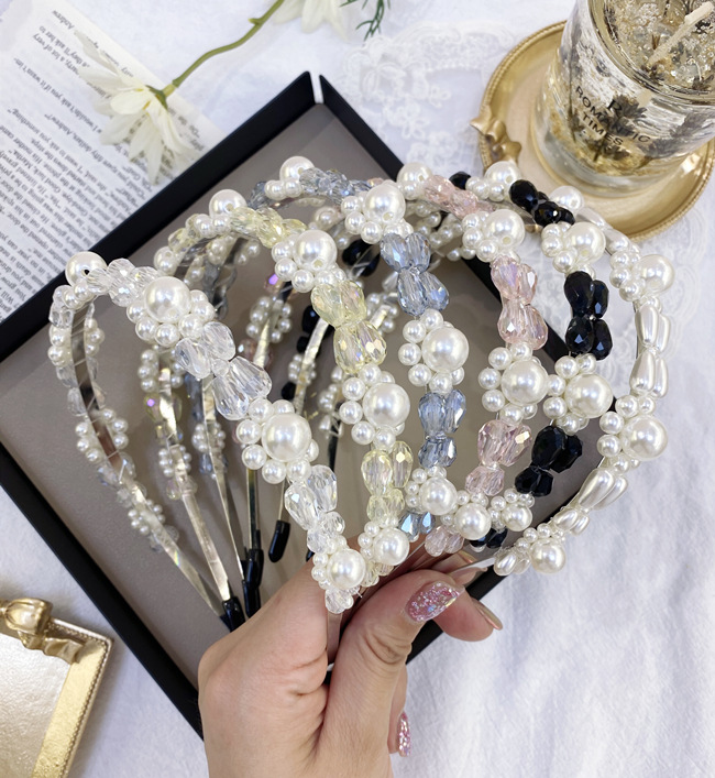 Korean Fashion Pearl Hair Band French Crystal Flower Baroque Bride Thin Headband   Wholesale Nihaojewelry display picture 18