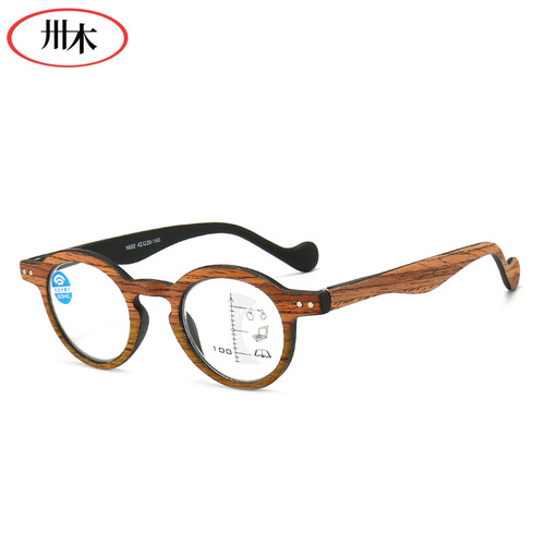 Cross-border new wood grain blue light blocking smart progressive multifocal reading glasses for men and women, suitable for near and far vision