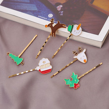 新款韓版 網絡爆款聖誕老人麋鹿聖誕樹 一字發夾發飾頭飾流行飾品