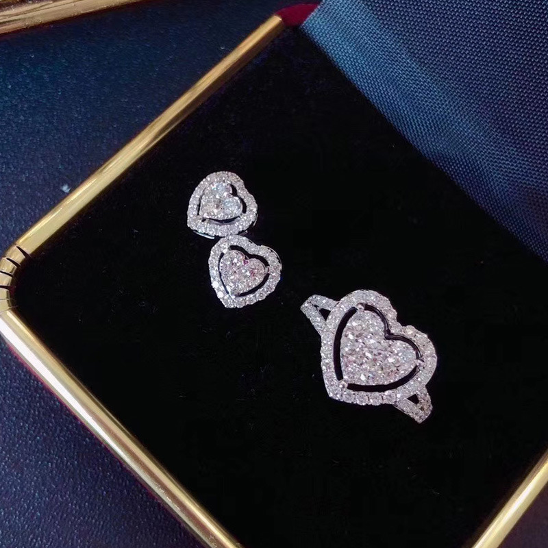 15g Weight Zircon Inlay Material Luxurious Heart Shape Copper Inlay Zircon Rings Earrings