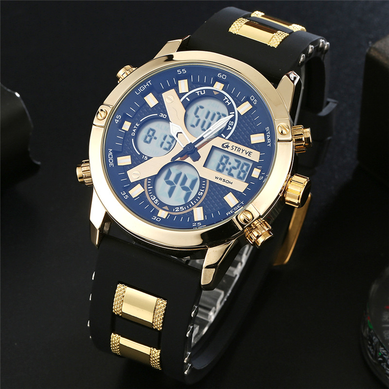 STRYVE hombres multi-función Deportes impermeable reloj electrónico Calendario de cuarzo reloj de cuarzo luminoso S8021