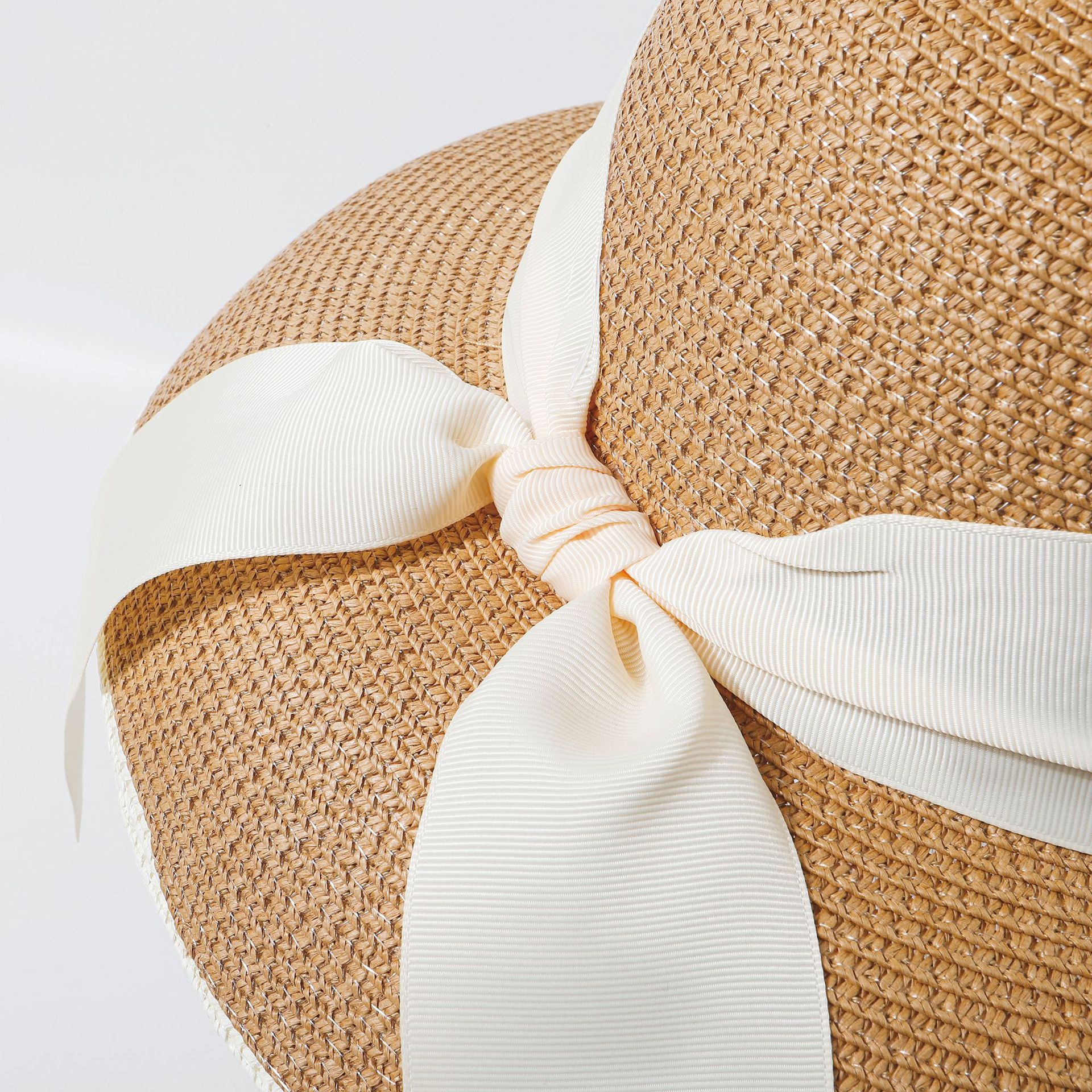 Classic Fashion French Flat-top Beach Straw Hat Women Pot Cover With Bow Knot Sunscreen Sun Hat Nihaojewelry display picture 5