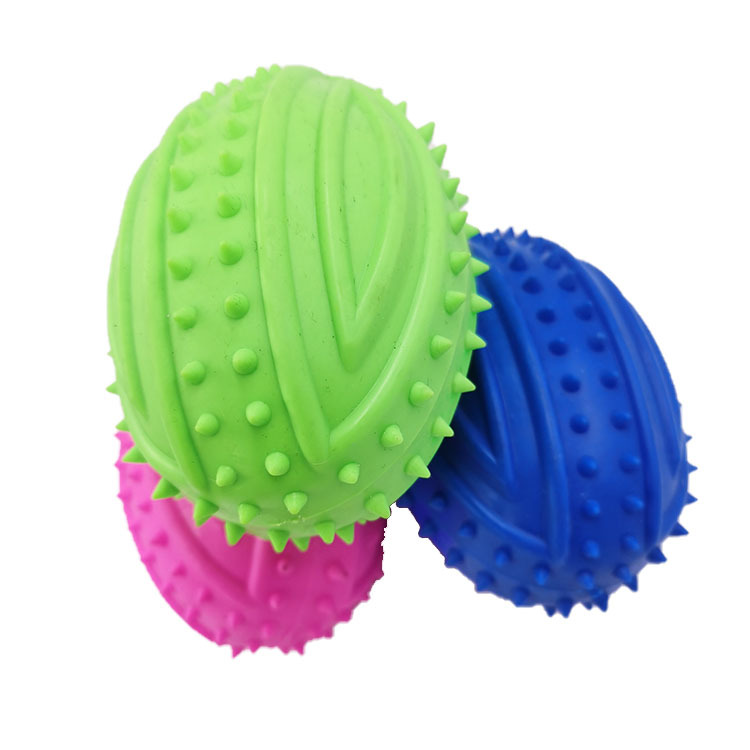 Pelota de juguete para mascotas nuevo rugby TPR perro sonido pelota de goma entrenamiento para perros juguete interactivo precio de fábrica ventas directas