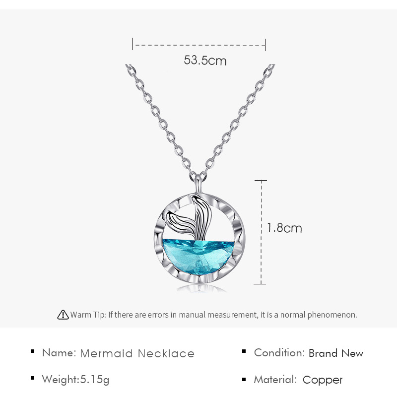 New Creative Fishtail Ocean Blue Crystal Pendant Blue Mermaid Clavicle Chain Necklace Wholesale Nihaojewelry display picture 1