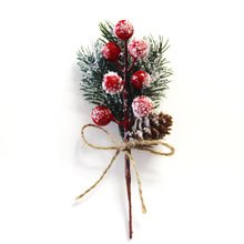 跨境圣诞节配件松针松果仿真浆果圣诞装饰雪花麻绳红浆果花束