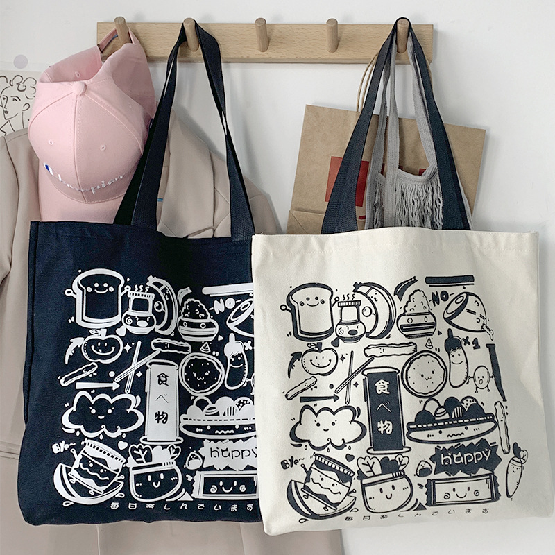 Copyright bolsa de lona mujer solo hombro japonés Harajuku ulzzang gran capacidad estudiante ilustración bolsa de tela ins moda