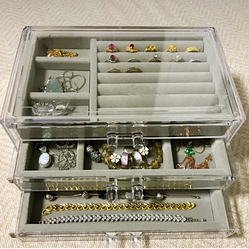 透明亚克力桌面抽屉整理首饰盒手表收纳盒耳环耳钉发卡耳夹小饰品