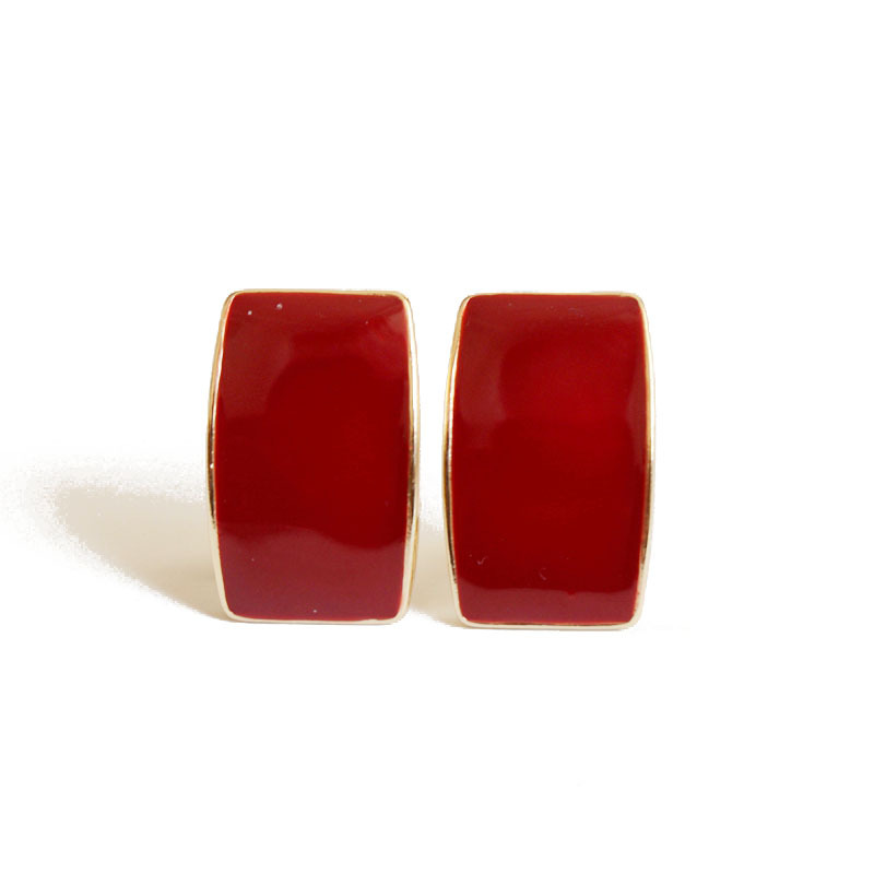 Red Curved Rectangle Earrings display picture 12