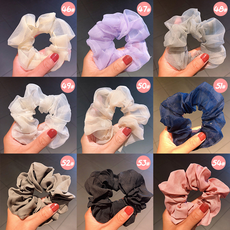 Spring New Fashion Mesh Solid Color Ribbon Cheap Scrunchies Wholesale display picture 1