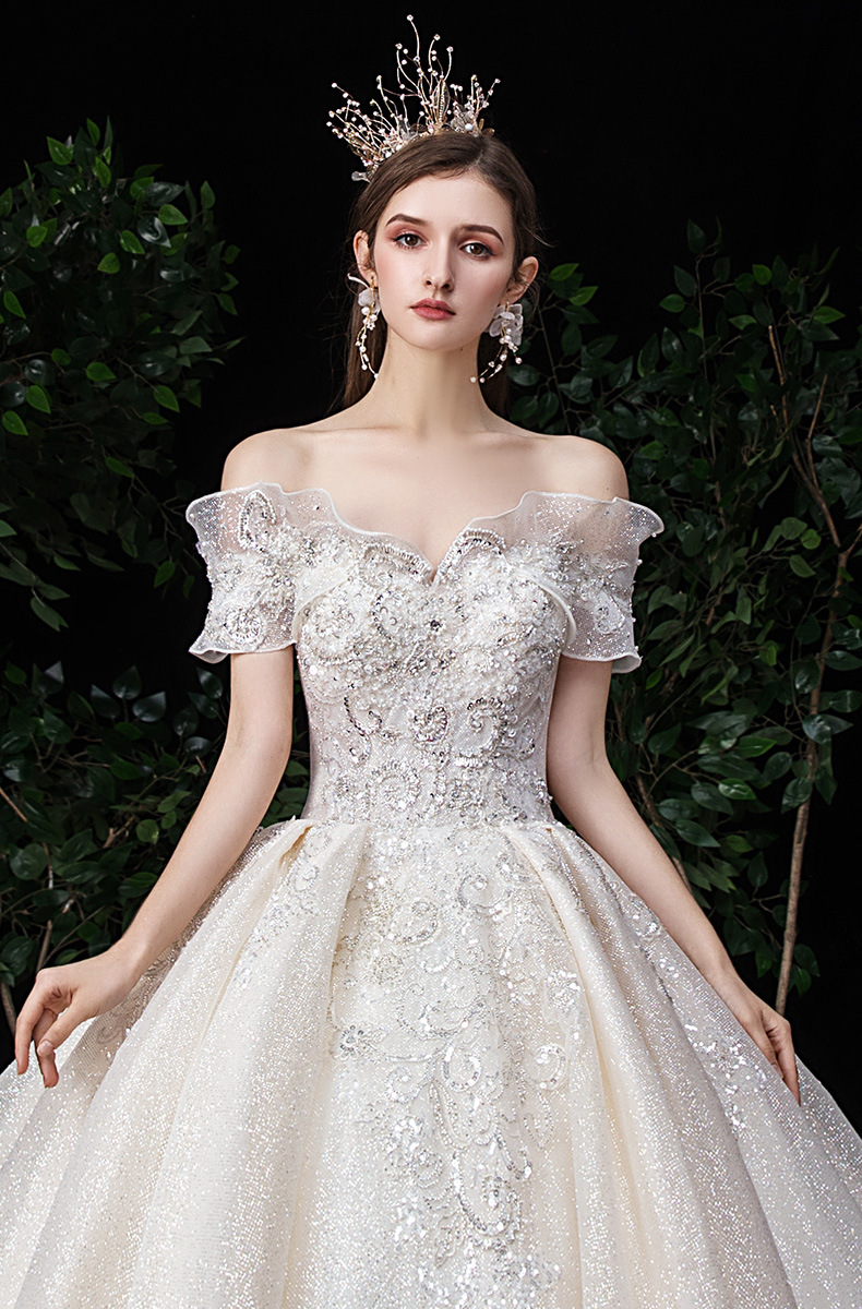 Main Wedding Dress New Temperament Mori Super Fairy Fantasy European Style Off Shoulder Trailing Starry Sky Bling Bride Wedding Dresses Aliexpress