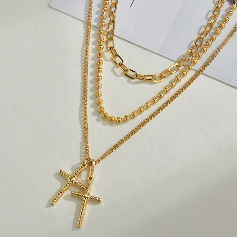 Fashion Cross Multi-layer Necklace Hip Hop Stainless Steel Necklace For Women Retro Pendant Net Red Long Section Fashion Necklaces display picture 3