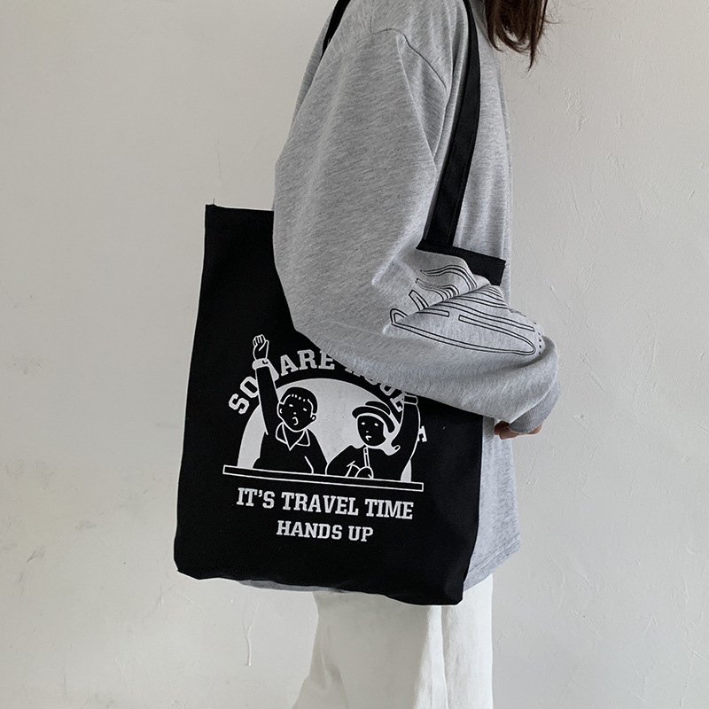 Nuevo bolso de lona para mujer, un solo hombro, estilo ulzzang coreano y japonés, gran capacidad, bonito bolso de lona ins, venta al por mayor.