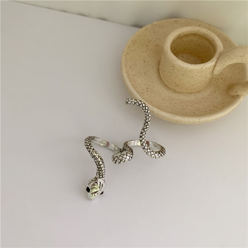 retro antique silver snake totem gemstone diamond exaggerated opening bracelet