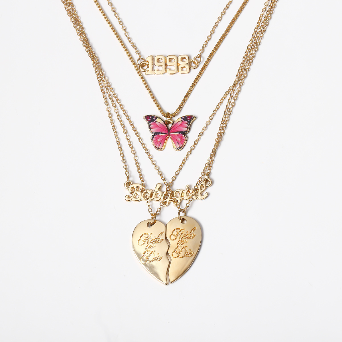 Fashion Punk Wild Heart-shaped Geometric Color Butterfly Tletter Multi-layer Alloy Necklace display picture 5