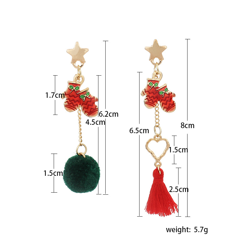 6g Weight Earrings Classification Wedding, Travel, Birthday, Festival Occasion Women'S Gender INS Style, Fashion Style Asymmetrical Plush Tassel Christmas Earrings 无